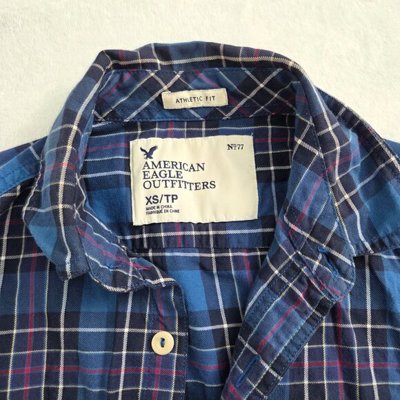 American Eagle Blue Plaid Button Down Shirt Men’s XS Grunge Indie Tumblr 2010s - Picture 8 of 13